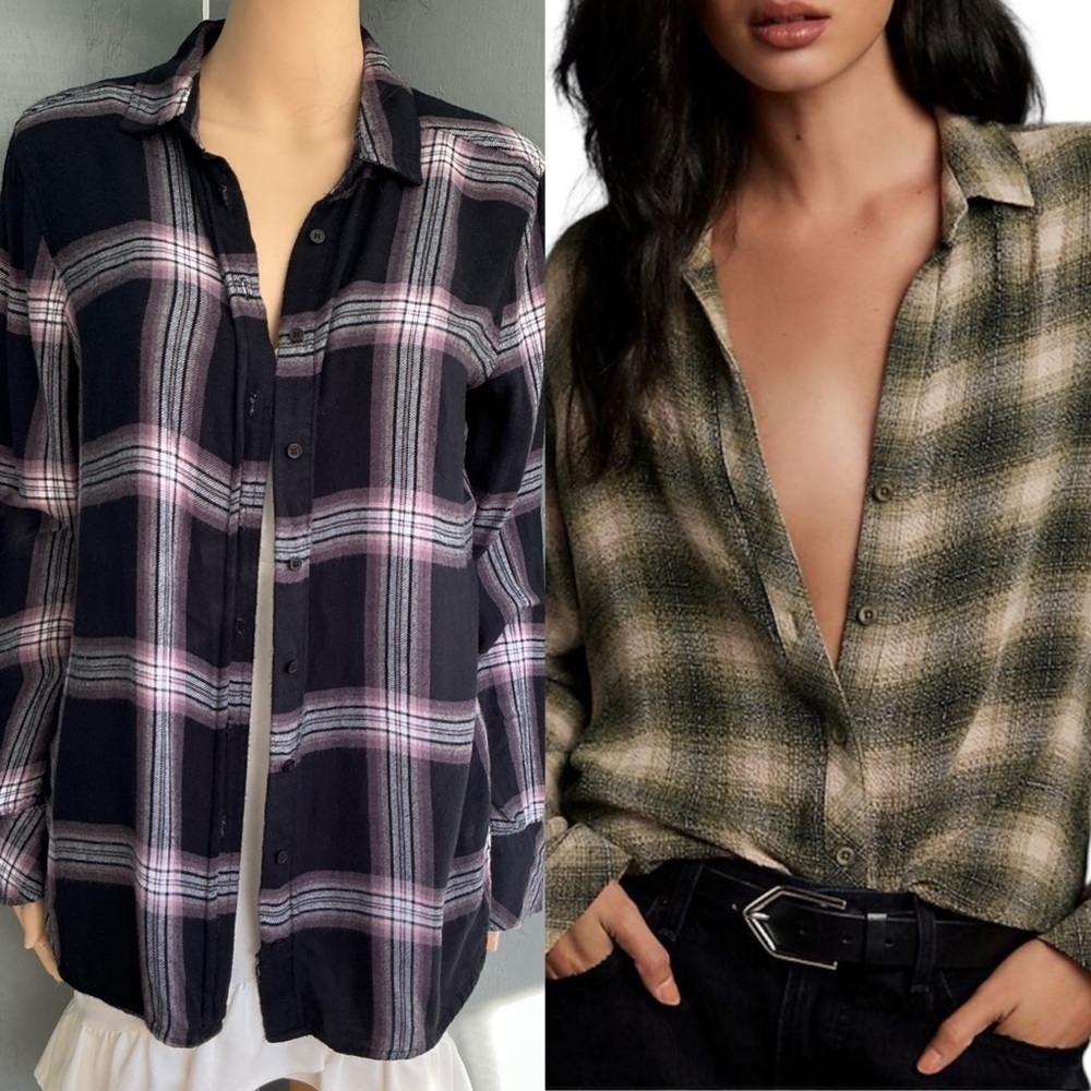 Cloth & Stone Anthology Women Black and Pink Plaid Buttonup Long Sleeved Shirt